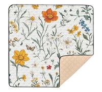 Florals Daisy Butterflies White Soft Padded Baby Gym & Activity Mat for Floor Washable Baby Play Tummy Time Mat for Babies Infants Toddlers, 50'' x 50''