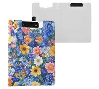Florals Delphinium Rose Blue Foldable Clipboards Two Metal Clips Pen Holder Clip Board with Cover Clipboard Folio Office Document Organizer