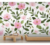 Florals Mural Pink Florals Wallpaper Simple Flowers Wall Mural Extra Large Panoramic Wallpaper Hotel Restaurant Lobby Custom Wall Paper (Non-self-Adhesive)