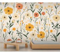 Florals Mural Simple Flowers Wallpaper Rustic Floral Wall Mural Extra Large Panoramic Wallpaper Hotel Restaurant Lobby Custom Wall Paper (Non-self-Adhesive)