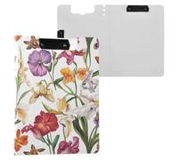 Florals Orchid Carnation Butterflies White Folding Clipboard Double Clips Pen Holder Clip Board with Hard Cover Clipboard Padfolio Stationery Supplies