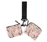 Florals Orchid Cherry Blossom Birds Pink Dual Coin Purse Credit Card Holder Wallet Slim Portable Wristlet Wallet Key Holder with Keychain for Work Travel 2 Packs, Florals Orchid Cherry Blossom birds