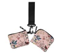 Florals Orchid Cherry Blossom Birds Pink Women's Coin Pouches Card Holder Compact Size Change Purse Wallet with Zipper Pocket for Ladies 2 Pcs, Florals Orchid Cherry Blossom birds Pink, One Size
