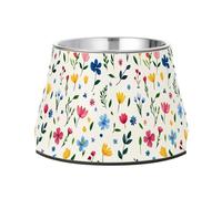 Florals Tulips Delphinium Iris White Pets Food Bowl Non Skid Stainless Steel Raised Cat Bowls for Dogs Cats Rabbits Birds Whisker Relief