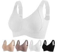 Floralshe Brasier,2025 Women's Solid Color Four Rows Adjustable Wireless Bra, Floral She Back Smoothing Push-Up Bra,Breathable Anti-Sagging Breasts Bra (UK, Alpha, M, Regular, Regular, White)