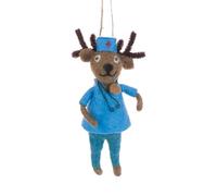 Floralsilk Felt Reindeer Nurse Christmas Tree Decoration, 14cm, Blue