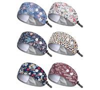 Floraltop 6 Pcs Satin Lined Scrub Caps Women Nurse Surgical Hat with Buttons Ponytail Working Adjustable Pouch Tie Back (Gourd Shaped Style), Fresh Pattern, One Size
