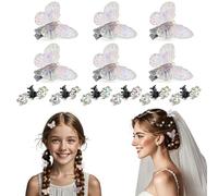 FloraMolly Butterfly Hair Clips 12Pcs, Elegant Two Style Plastic Flower Claw Clips Sparkly Rhinestones Small Hair Clips Wedding Hair Ornament for Women and Girls-White