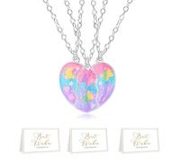 FloraMolly Friendship Necklace for 3 Girls, Different Shapes Magnetic Butterfly Heart Necklace for Best Friend Close Friend Sisters, with 3 pcs Greeting Cards