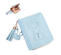 FloraMolly Girls Purse, Cute Cat Blue Small Purses with Zip Tassel Soft Artificial Leather Wallets with Coin Pocket