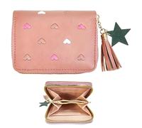 FloraMolly Girls Purses, Cute Heart Dark Pink Small Purses with Zip Tassel Soft Artificial PU Wallets with Coin Pocket