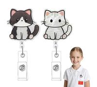 FloraMolly ID Badge Holder Retractable, 2 pcs Cute Cat Badge Reel Acrylic Lanyard Retractable for Kids Student Pediatrician