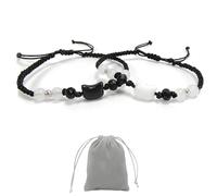 FloraMolly Matching Bracelets for Couples, 2 pcs Adjustable Handmade Black White Cat Bracelet for Sister Best Friend Close Friend, with a Grey Storage Bag