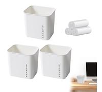 FloraMolly Mini Desk Bin, 3 Pcs Small Dustbin with 3 Rolls Trash Bag Square Large Opening Wastebin for Vanity Tabletop Bedroom Dining Table