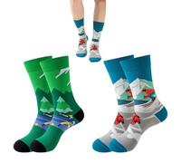 FloraMolly Socks Mens 9-12, 2 pcs Sports Pattern Blue Green Men's Socks Warm Breathable Cotton Socks Men for Winter Spring Autumn