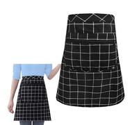 FloraMolly Waitress Aprons for Women, Long Half Waist Zipper Pocket Grid Black Apron Antifouling Lightweight Chef Apron For Kitchen Restaurant Barbecue