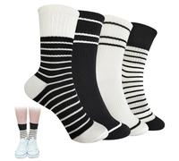 FloraMolly Womens Socks Size 4-7 Multipack, 4 Pair Classics Black White Striped Socks Warm Breathable for Spring Autumn Winter