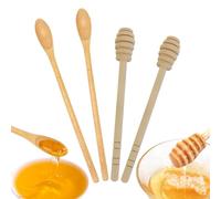FloraMolly Wooden Honey Spoon Set, 4 pcs Long Handle Honey Stirrers Multiuse Small Wooden Spoons for Honey Tea Jam Coffee