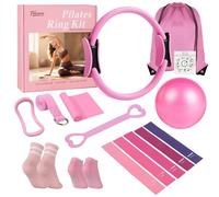 Floranis Home Pilates Essentials Kit for Women Pink Ring and Ball Pilates Set Equipment, Magic Circle with 5 Resistance Bands Premium Accessories Kits for Starter Toning Workouts at Home