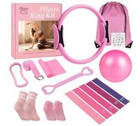 Floranis Pilates Essentials Kit at Home, Ring and Ball Pilate Workout Equipment Set for Women, Magic Circle with 5 Resistance Bands Premium Accessories Kits for Starter Toning Workouts