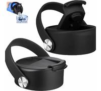 FLORAPELL Lid Compatible with Hydro Flask 12 16 18 20 32 40 OZ Wide Mouth, Flip Lid Replacement Lids with Flex Strap Handle, Leak-proof Flask Cap for Hydro Flask Coffee Mug, Black - 2 Pack