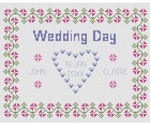 Florashell Needlecrafts Wedding Day Sampler Cross Stitch Kit - 14 Count Aida Fabric, Pre Sorted DMC Threads, Adult, Unisex, Traditional, All Seasons