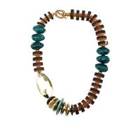 Florate Chunky Statement Wood Necklace for Women Gold Color Charm Resin Boho Chic Handmade Beaded Fashion Ethnic Tribal Jewelry, 22.8 inches, Wood Acrylic Resin, 1