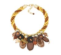 Florate Chunky Statement Wood Pendant Necklace for Women Rope Braided Colorful Resin Stone Tribal Ethnic Bold Boho Fashion Jewelry, 22 Inch, Wood Acrylic Resin, No Gemstone