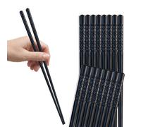 FloraVigo 8 Pairs Chopsticks Set Fibreglass Washable Black Sushi Sticks Non-Slip Chopsticks Black 24 cm Alloy Reusable