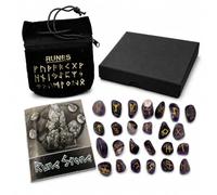 FloraVigo Gemstone Rune Set Elder Futhark, 25 Pieces Natural Irregular Crystal Rune Stone, Crystal Rune Divination Stones - Includes Plush Bag and Gift Box