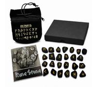 FloraVigo Gemstone Rune Set Elder Futhark, 25 Pieces Natural Irregular Crystal Rune Stone, Crystal Rune Divination Stones - Includes Plush Bag and Gift Box