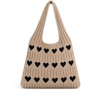FloraVigo Knitted Shoulder Bag, Lightweight Woven Tote Bag in Khaki - Suitable for Commit, Beach, Shopping, Travel and Dating., khaki