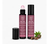 FloraVigo organic castor oil Roller with Rose Quartz Ball, Cold-pressed virgin castor oil, suitable for the daily care of eyebrows, scalp, hairline, and dry skin （2 x 10ml）