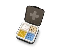FloraVigo Pill Organiser, This 4-Compartment Pill Organizer can Store Pills, Vitamins, Fish Oil, Capsules, and Health Supplements, and is Suitable for Travel and Work.(Black)
