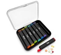 FloraVigo Pill Organiser, Weekly Pill Box 7 Day 2 Times a Day, Suitable for Storing Pills, Vitamins, Fish Oil, Capsules, Health Supplements, and is Ideal for Travel and Work.(Rainbow Black)