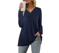Florboom Womens Tops Casual Long Sleeve V Neck Tshirt Pleated Shirts Royal Blue 14 16