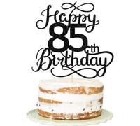 FLORCMET Happy 85th Birthday Cake Topper - Black Glitter, Cheers to 85 Years, 85 Fabulous Cake Decoration, Women & Men 85th Birthday Party Supplies