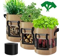 Florelf Visible Strawberry Sweet Potato Grow Bags 7 Gallon with Flap Window 3-Pack, Heavy Duty Thickened Aeration Nonwoven Fabric Pots with Handles, Come with 3-Pcs Plant Labels&Lens Hoods