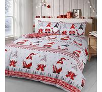 Florelle Christmas Festive Gonks Reversible Duvet Cover Quilt Bedding Set Cotton Rich Inc. Pillowcase(s) Printed Happy Christmas Snowfall Nordic Stars Grey (King)