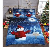 Florelle Winter Wonder Land Snowman Glitter Effect Christmas Duvet Cover Quilt Bedding Set Snowy Reindeers Cotton Rich Button Enclosed Premium Bedding Set with Pillowcase(s) (Double)