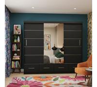 Florence 250mm Sliding Wardrobe With Mirror A Space Saving Triple Wardrobe For Modern Interiors Black With Mirror