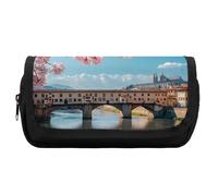 Florence Bridge in Spring Cute Double Pencil Case Large Capacity Portable Zippered Pen Pouch Bag for Office Unisex