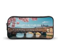 Florence Bridge in Spring Cute Pencil Case Large Capacity Portable Zippered Pen Pouch Bag for Office Unisex