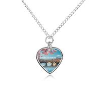 Florence Bridge in Spring Printed Pet Urn Necklace for Unisex Ashes Cremation Memorial Keepsake Pendant Jewelry