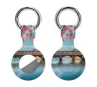 Florence Bridge in Spring Trendy GPS Cases Holder with Key Chain Ring Portable Protective Covers Compatible with Airtag