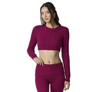 Florence by Mills Women's Barre Super Crop Cable Sweater Pullover, Bing Cherry, Small