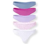 florence by mills Women's Cotton Stretch Thong 5 Pack, Lavender Bud Print/Ibis Rose Print/Millie Lavender/Hot Pink/Endless Sky, S