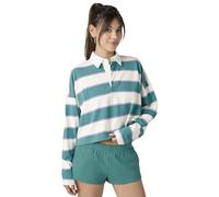 Florence by Mills Women's Fbm Playbook Collection Sporty Terry Crop Rugby Shirt Pullover Sweater, Jet Stream/Bristol, S