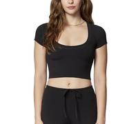 florence by mills Women's Happy Place Lounge Short Sleeve Crop Top, Black, S