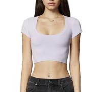 florence by mills Women's Happy Place Lounge Short Sleeve Crop Top, Soft Millie Lavender, S